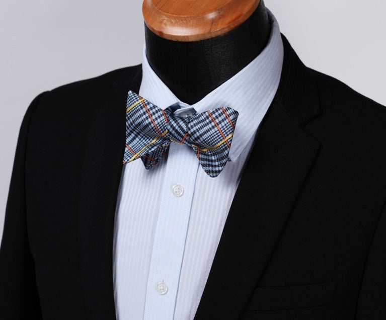 Blue Orange Mens Silk Self tie Bow Tie with Pocket Squares Set