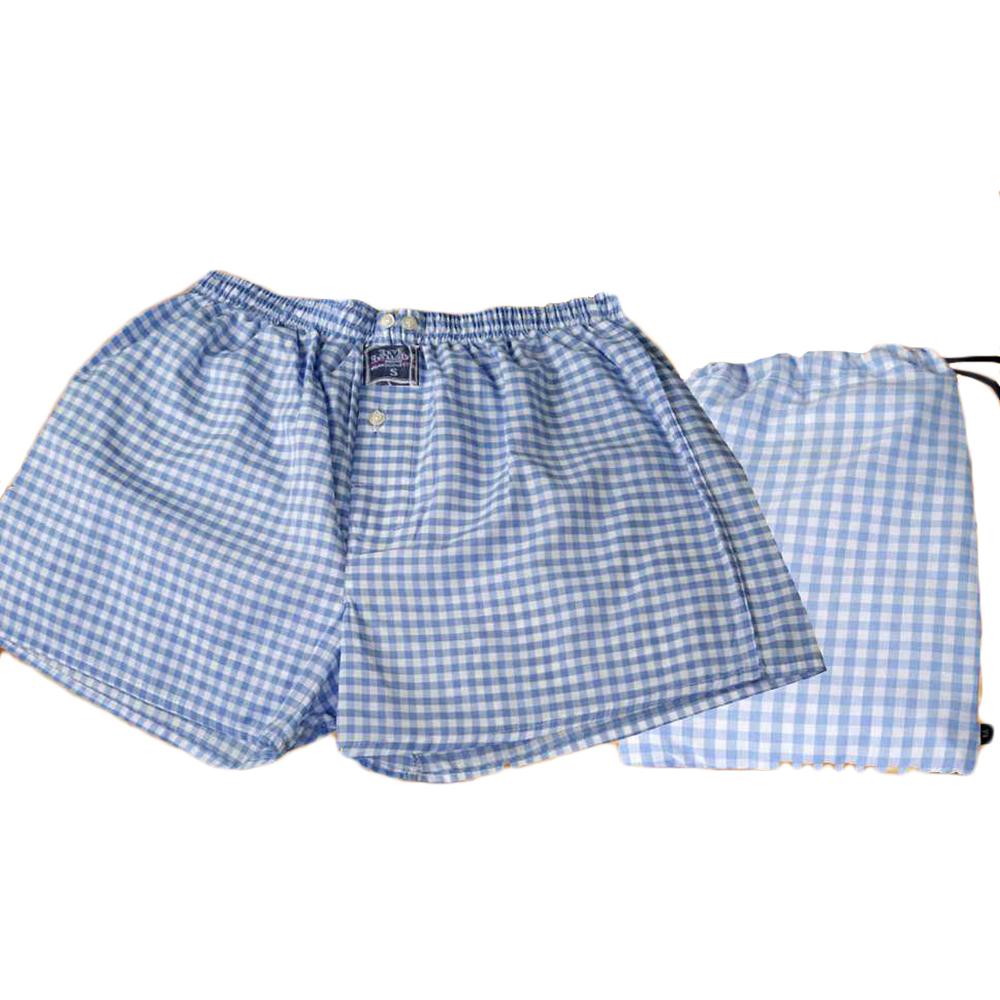 Men's Light Blue White Check Cotton Boxer Brief Underwear - Amedeo Exclusive