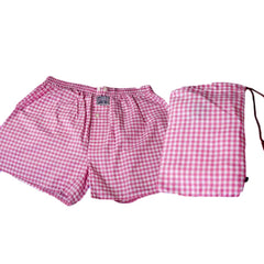 Men's Pink White Check Cotton Boxer Brief Underwear - Amedeo Exclusive