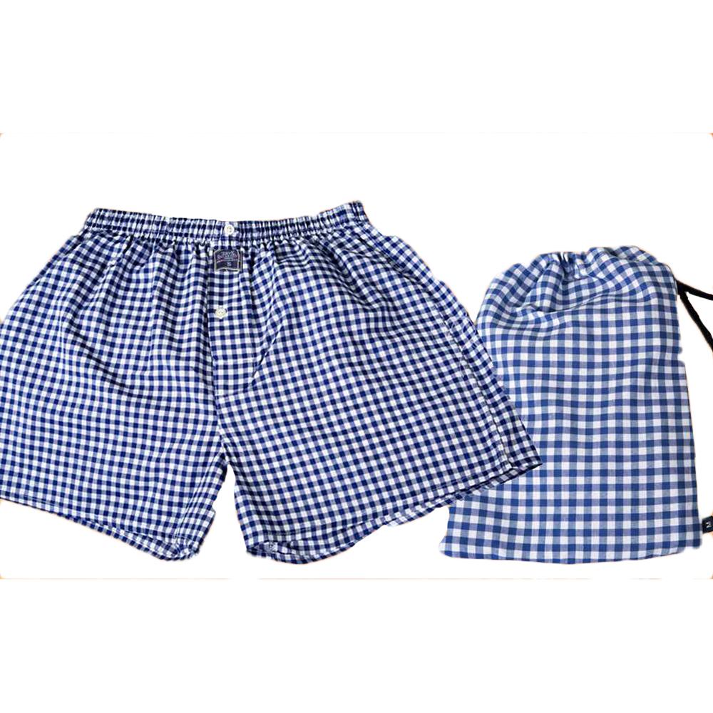 Men's Navy Blue White Check Cotton Boxer Brief Underwear - Amedeo Exclusive