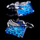 Men's Stainless Steel Exclusive Gold + Light Blue Squares Cufflinks with Box - Amedeo Exclusive