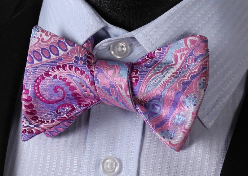 Purple Mens Silk Self tie Bow Tie with Pocket Squares Set - Amedeo Exclusive