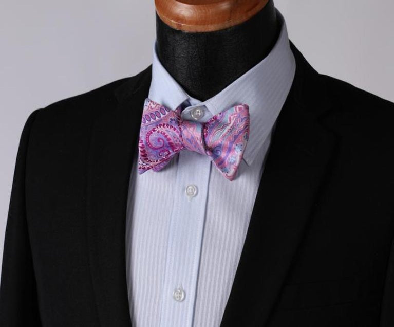Purple Mens Silk Self tie Bow Tie with Pocket Squares Set