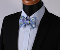 Blue and Yellow Floral Mens Silk Self tie Bow Tie with Pocket Squares Set