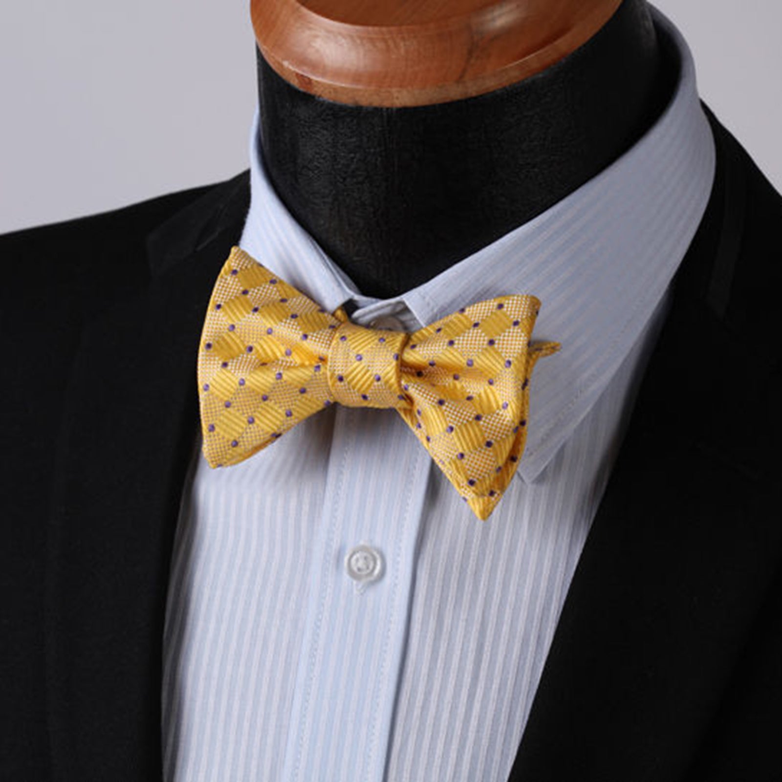 Men's Silk Solid Yellow Self Bow Tie & Pocket Square Handkerchief - Amedeo Exclusive