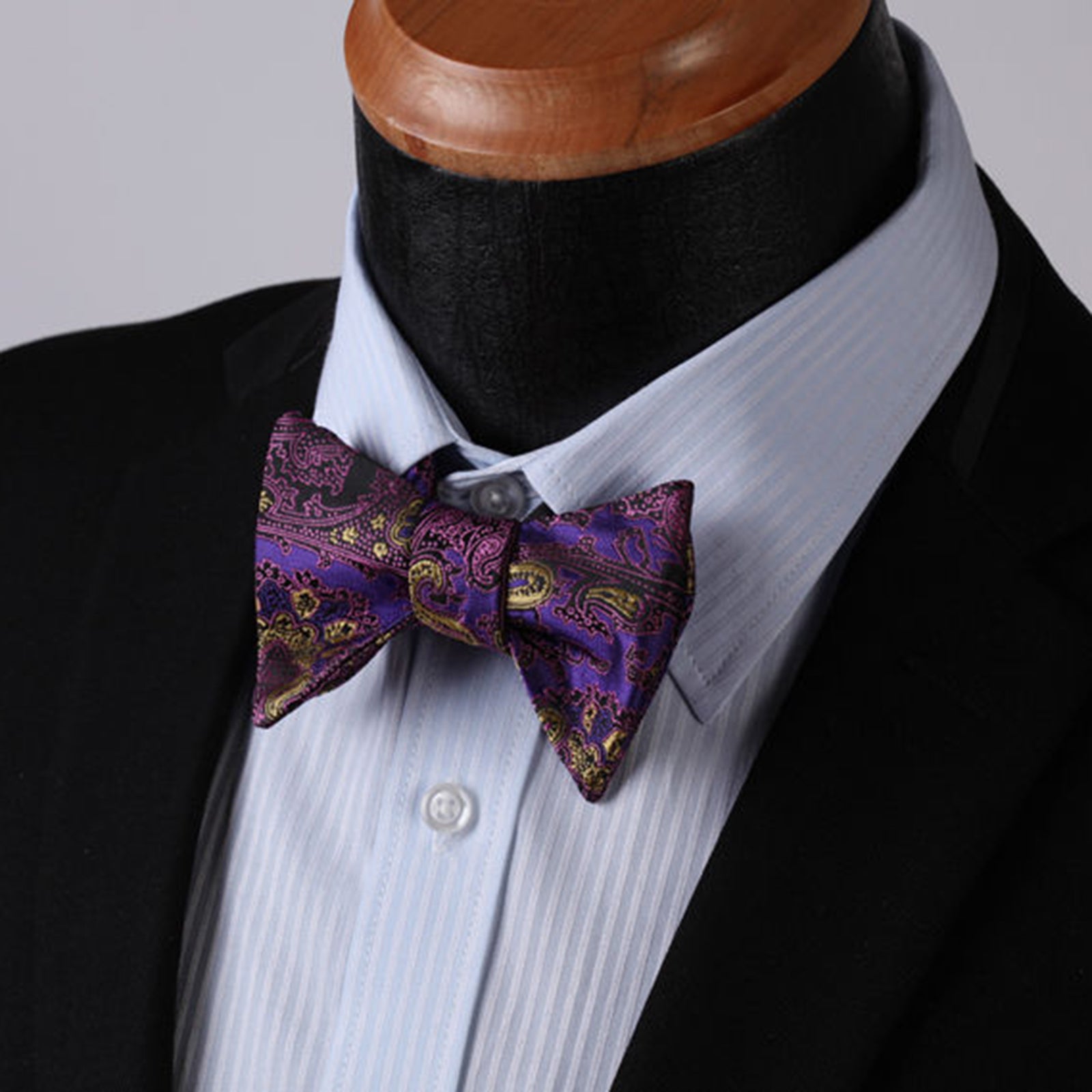 Purple & Yellow Mens Silk Self tie Bow Tie with Pocket Squares Set - Amedeo Exclusive