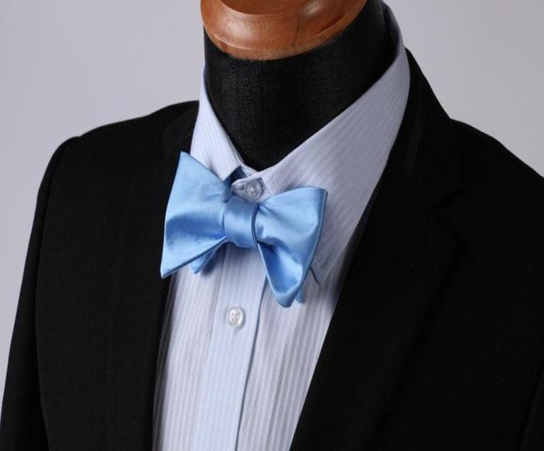 Baby Blue Mens Silk Self tie Bow Tie with Pocket Squares Set