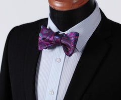 Puplish Mens Silk Self tie Bow Tie with Pocket Squares Set