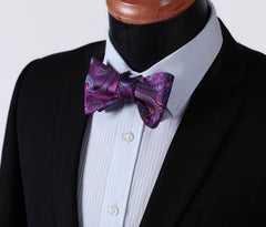 Puplish Mens Silk Self tie Bow Tie with Pocket Squares Set - Amedeo Exclusive