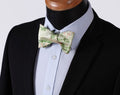 Green Yellow Floral Mens Silk Self tie Bow Tie with Pocket Squares Set - Amedeo Exclusive