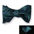Men's Silk Aqua Floral check Self  Bow Tie with Pocket Handkerchief - Amedeo Exclusive