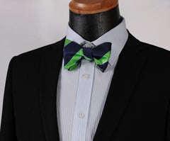 Green Blue Mens Silk Self tie Bow Tie with Pocket Squares Set