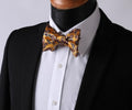 Orange Brown Paisley Mens Silk Self tie Bow Tie with Pocket Squares Set