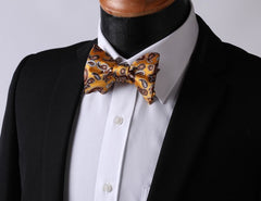 Orange Brown Paisley Mens Silk Self tie Bow Tie with Pocket Squares Set - Amedeo Exclusive
