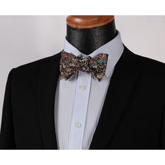 Men's Silk Brown Pink Floral Self Bow Tie Handkerchief - Amedeo Exclusive