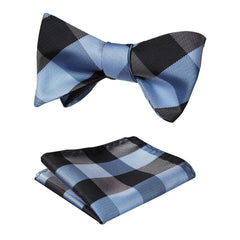 Men's Navy Blue Silk Self Bow Tie Matching Handkerchief - Amedeo Exclusive