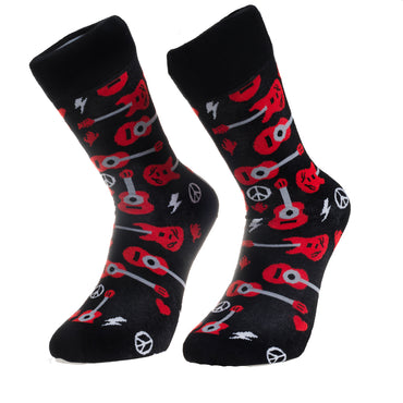 Black Printed Guitar -European Made - Egyptian Cotton Socks - Premium Cotton Fun socks with Soft Elastic