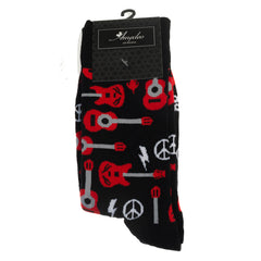 Black Printed Guitar -European Made - Egyptian Cotton Socks - Premium Cotton Fun socks with Soft Elastic