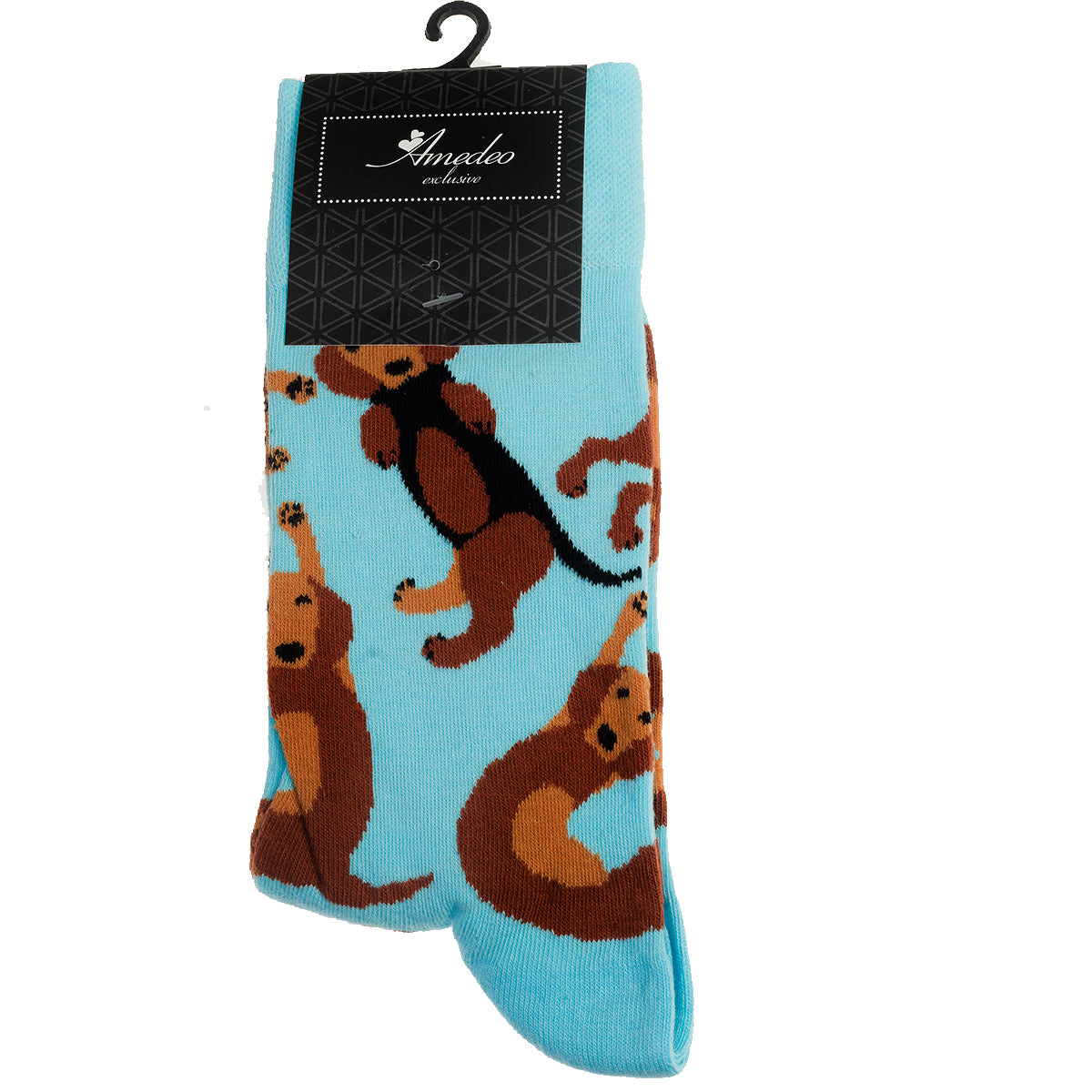 Blue Socks With Printed Dogs-European Made - Egyptian Cotton Socks - Premium Cotton Fun socks with Soft Elastic