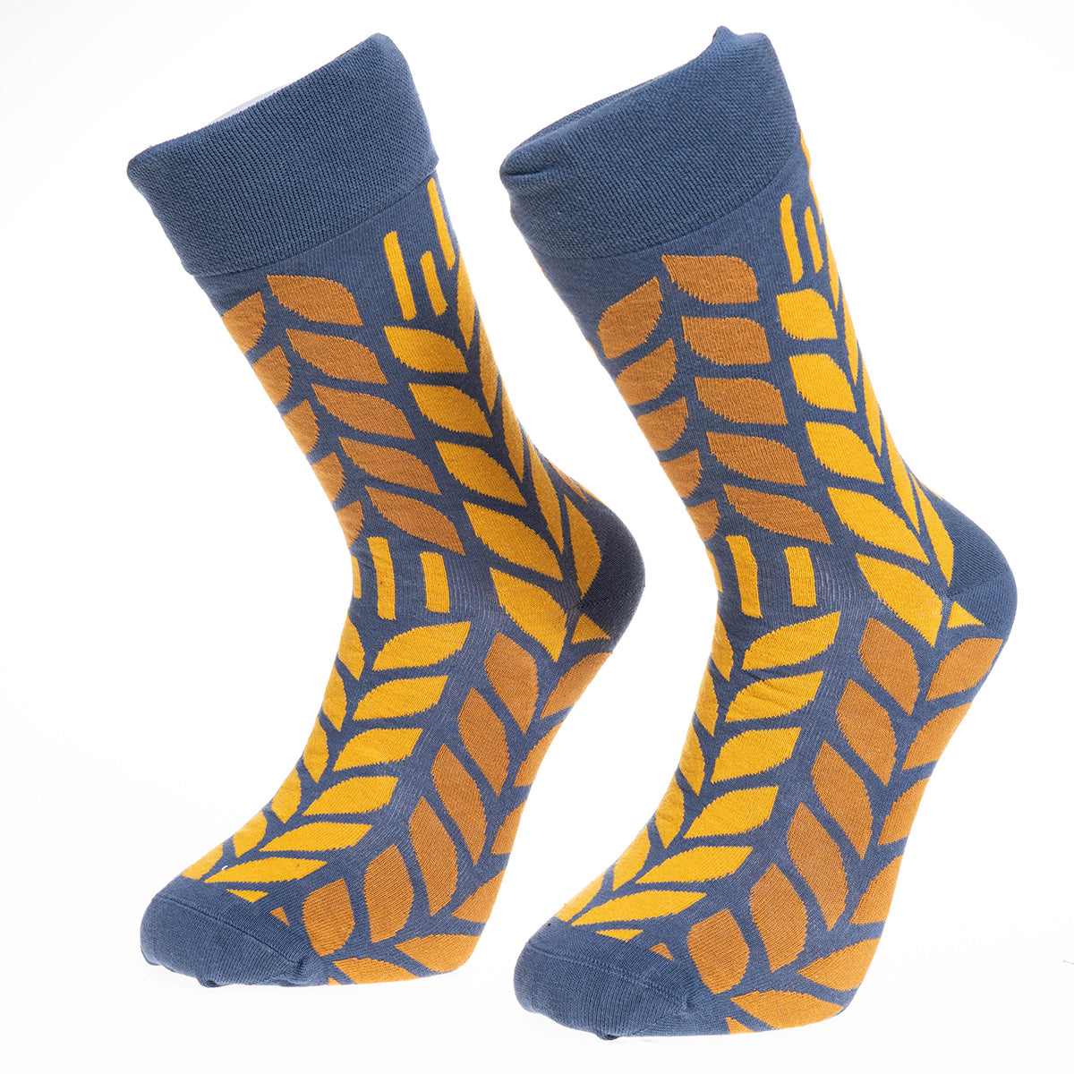 Yellow Leafs Printed-European Made - Egyptian Cotton Socks - Premium Cotton Fun socks with Soft Elastic