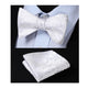 White Mens Silk Self tie Bow Tie with Pocket Squares Set - Amedeo Exclusive
