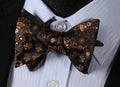 Brown Paisley Mens Silk Self tie Bow Tie with Pocket Squares Set - Amedeo Exclusive