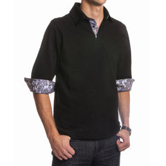 Black Paisley Mens Slim Fit Polo Shirts - 100% Soft Cotton - Tailored Comfortable Fit - Amedeo Exclusive