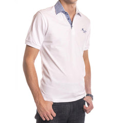 White Check Mens Slim Fit Polo Shirts - 100% Soft Cotton - Tailored Comfortable Fit - Amedeo Exclusive