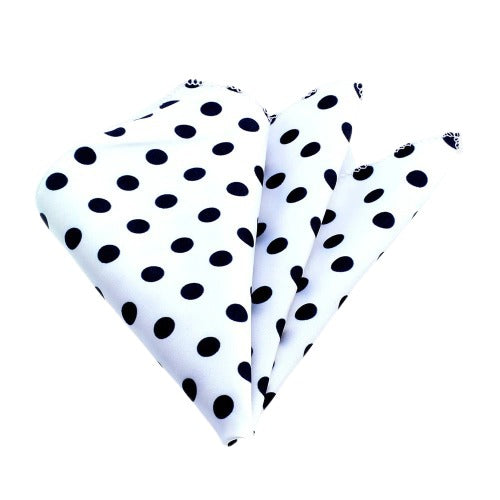 White Black Polka Dots Mens Pocket Square - Premium Silk Handkerchiefs for Suits