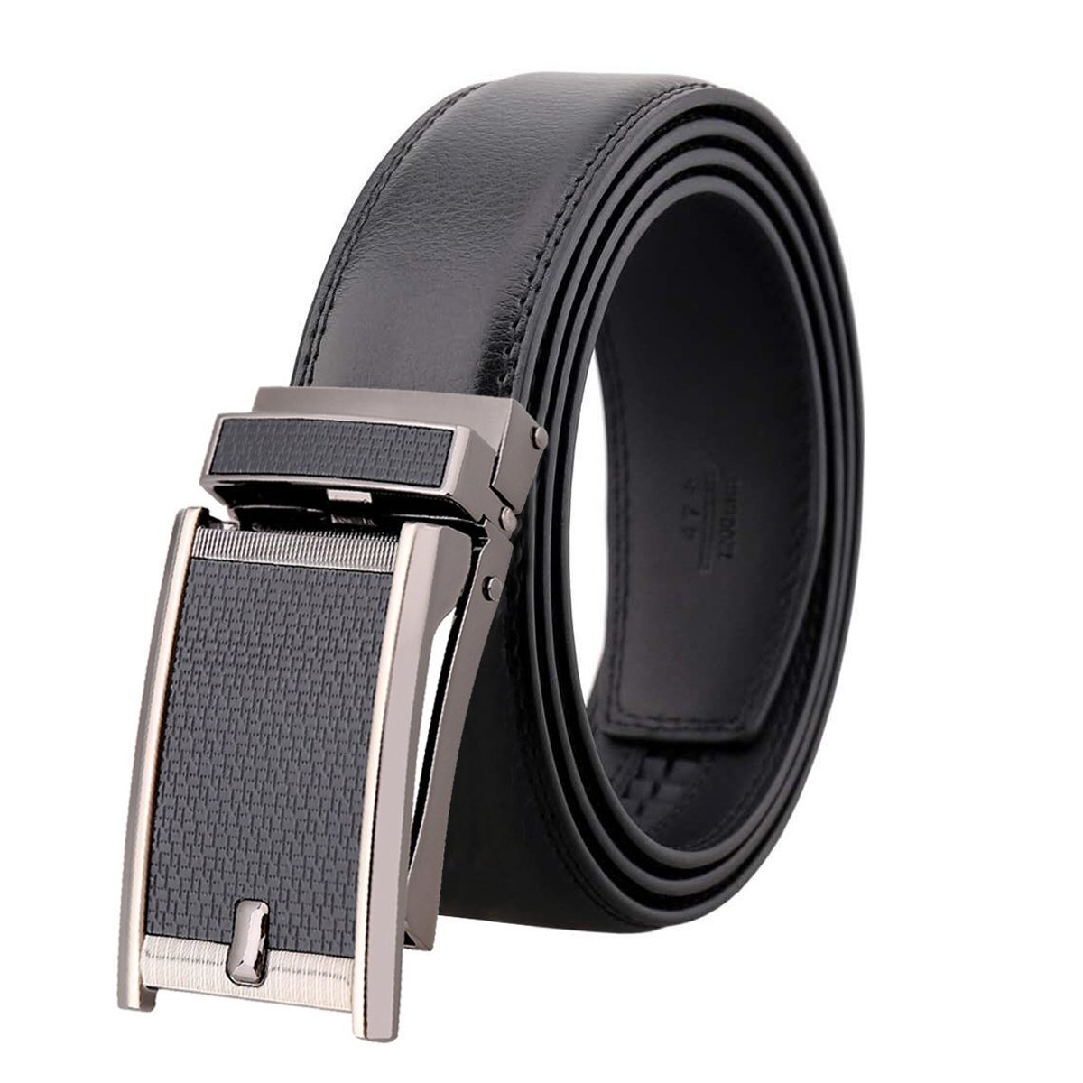 Amedeo Exclusive Men's Brown Slide Black Textured Buckle Black Leather Belt - Amedeo Exclusive